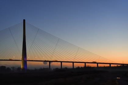 France, between  Calvados and Seine Maritime, the Pont de Normandie (Normandy Bridge) at dawn, it spans the Seine to connect the towns of Honfleur and Le Havre