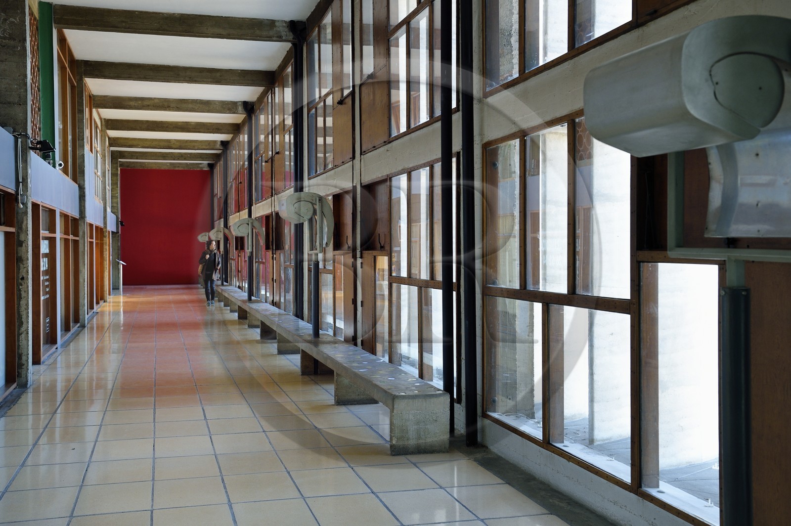 France, Bouches du Rhone, Marseille, architectural work of Le Corbusier, listed as World Heritage by UNESCO, Cite Radieuse or Radiant City by Le Corbusier, the ambulatory between the 3rd and the 4th floor