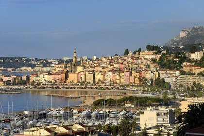 France, Alpes-Maritimes, Menton, old town dominated by the St Michel Basilica