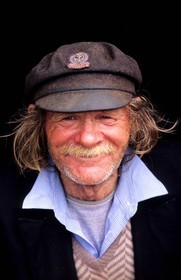 France, Manche, Iles Chausey, old sailor portrait