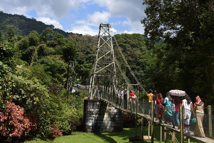 Sri Lanka, province du centre, Kandy, jardin botanique de Peradeniya, le pont suspendu sur la rivière Mahaweli