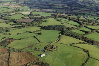 France, Cotes-d'Armor, Saint Herve chapel at the top of Menez Bre (aerial view)