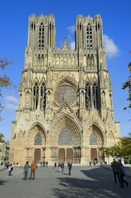 France, Marne, Reims, Notre-Dame de Reims cathedral, listed as World Heritage by UNESCO, the western facade and the square