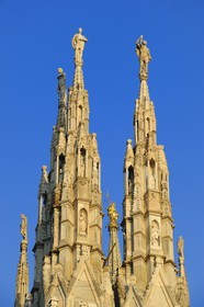 Italy, Lombardy, Milan, the Duomo in the historical center, cathedral in Gothic Flamboyant style, spires topped by statues