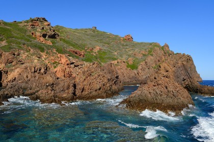France, Corse du Sud, Golfe de Porto, listed as World Heritage by UNESCO, Scandola Nature Reserve, Gargalo island dominated by an old Genoese tower