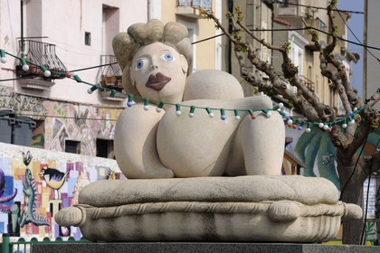 France, Herault, Sete, place de l'Hospitalet in the Quartier Haut, sculpture of La Mama from Richard Di Rosa