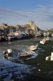 France, Manche, Val de Saire, Barfleur, labelled Les Plus Beaux Villages de France (The Most Beautiful Villages of France), port at low tide