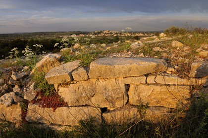 France, Herault, near Lunel, Oppidum of Ambrussum on the Via Domitia, surrounding wall of the third century BC cleared on 650 meters and flanked by twenty-five towers