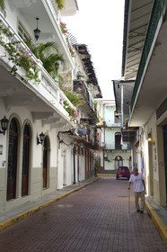 Panama, Panama City, district historique classé Patrimoine Mondial de l'UNESCO, quartier de Casco Antiguo (Viejo), maisons de la vieille ville dans la calle 7a Este
