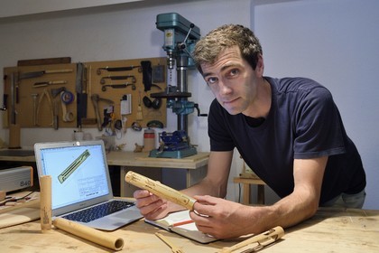 France, Var, Toulon, former little Chicago district now Arts district, the designer Antoine Boudin in his workshop, inventor in particular of the Provence cane cutlery kit