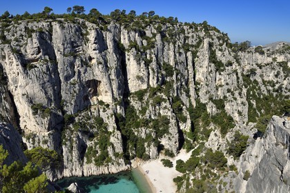France, Bouches du Rhone, Marseille, National Park of the Calanques, Calanque En Vau (cove) and its beach (request for authorization necessary before publication)