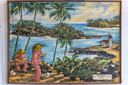 France, Guyane, Cayenne, musée départemental Alexandre-Franconie, peintures réalisées par un bagnard, Francis Lagrange dit Flag, condamné pour escroquerie et faux monnayage mais qui était aussi faussaire et artiste, elles retracent la vie (et le mort) au bagne