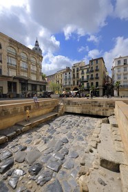 France, Aude, Narbonne, Place de l'Hotel de Ville, remains of the Via Domitia at the bottom of Palais des Archeveques (the Archbishops Palace)