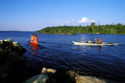 Canada, Quebec Province, La Verendrye Wildlife Reserve, canoe and sea kayak on the Victoria lake