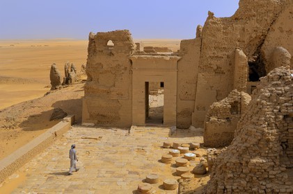 Egypte, désert libyque, El-Dush au sud de l'oasis de Kharga, le temple de l'époque Ptolémaique dédié à Isis et Osiris dans le fort romain