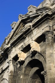 France, Gard, Nimes, the arenas, pediment ornamented with bulls over the main of the four axial gates