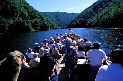 France, Correze, gimbarde boat on the Dordogne river