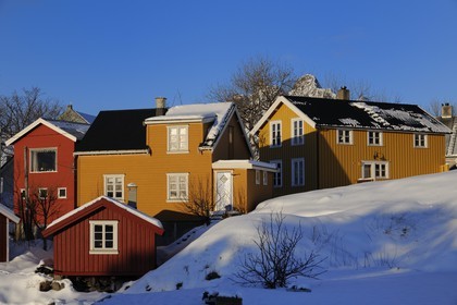 Norvège, Nordland, Îles Lofoten, le port de Svolvaer, maisons en bois