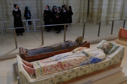 France, Maine et Loire, Loire Valley listed as World Heritage by UNESCO, Fontevraud l' Abbaye, Fontevraud Abbey Church, House of Plantagenet recumbent statues, Richard the Lionheart and Isabelle d' Angouleme
