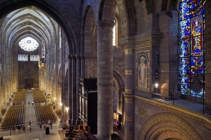 France, Bas Rhin, Strasbourg, old town listed as World Heritage by UNESCO, Notre Dame Cathedral, Gothic nave seen from the Romanesque choir