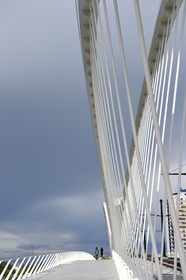 France, Bas-Rhin (67), Strasbourg, le pont piéton, vélo et du tram de la ligne D sur le Rhin reliant Strasbourg à Kehl en Allemagne inauguré le 28 avril 2017 appelé pont Beatus Rhenanus