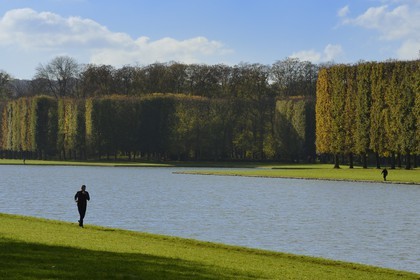 France, Yvelines (78), parc du château de Versailles, classé Patrimoine Mondial de l'UNESCO, coureur à pied autour du Grand Canal