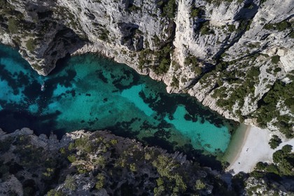 France, Bouches du Rhone, Marseille, National Park of the Calanques, Calanque En Vau (cove) and its beach (request for authorization necessary before publication)