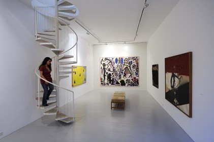 Switzerland, Basel, Beyeler Gallery, art works of Penk (2 pieces on the left) and Tapies