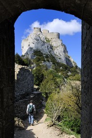 France, Aude, Peyrepertuse, the ruins of Cathar castle built in XIIth century, the castle of St. George in the upper part
