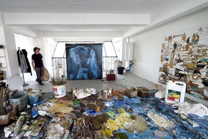 France, Val-de-Marne (94), Yvry-sur-Seine, Atelier de Fred Kleinberg, travail pour l'exposition Odyssée