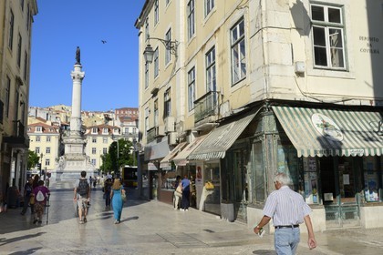 Portugal, Lisbon, Baixa Pombal district, street connecting Praca de Dom Pedro IV to Praca da Figuiera, Monument tribute to Dom Pedro IV