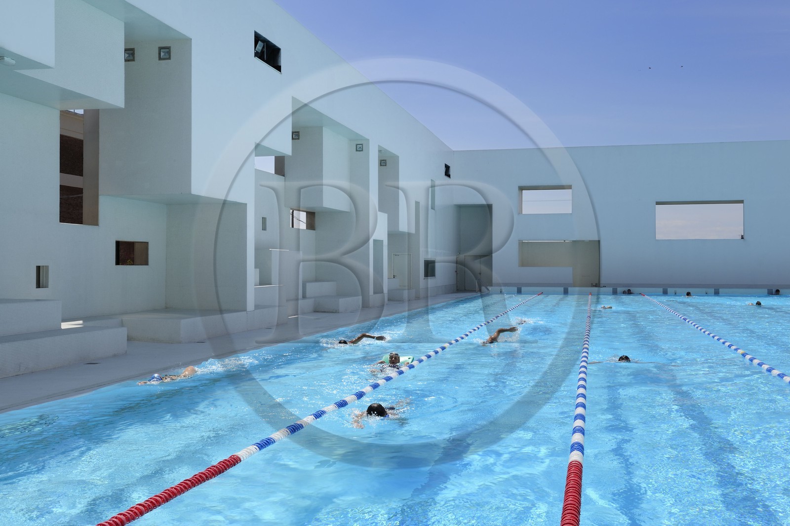 France, Seine Maritime, Le Havre, the swimming pool les Bains des Docks designed by the architect Jean Nouvel