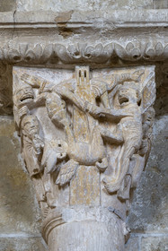 France, Yonne, regional natural park of Morvan, Vézelay, a UNESCO World Heritage site, labelled Les Plus Beaux Villages de France, starting point of one of the main ways to Santiago de Compostela, the Basilica of Saint Mary Magdalene, capital of the nave (12th century), the vision of Saint Anthony of Padua