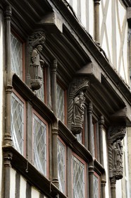 France, Finistere, Morlaix museum, 15th century half-timbered house with interior bridges called Maison a lanterne or Maison a pondalez, duchesse Anne (Reine Anne) House