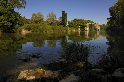 France, Herault, near Lunel, Oppidum of Ambrussum on the Via Domitia, the Pont Ambroix (Ambroix  bridge) on the river Vidourle