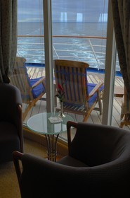 France, Corse, Porto Vechio Bay, cruise aboard the Silvershadow ship of the company Silversea, cabin with terrace