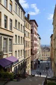 France, Rhone, Lyon, historical site listed as World Heritage by UNESCO, La Croix Rousse District, stairs from the rue Pouteau