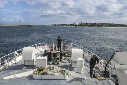 France, Finistère, Iroise Sea, Molene Island, Penn ar Bed boat connecting with the islands of Molene and Ouessant, arrival on the Island of Molène