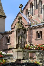 France, Haut Rhin, Eguisheim, labelled Les Plus Beaux Villages de France (The Most Beautiful Villages of France), statue of Pope Leo IX, native of the village