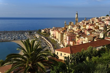 France, Alpes-Maritimes, Menton, old town dominated by the St Michel Basilica