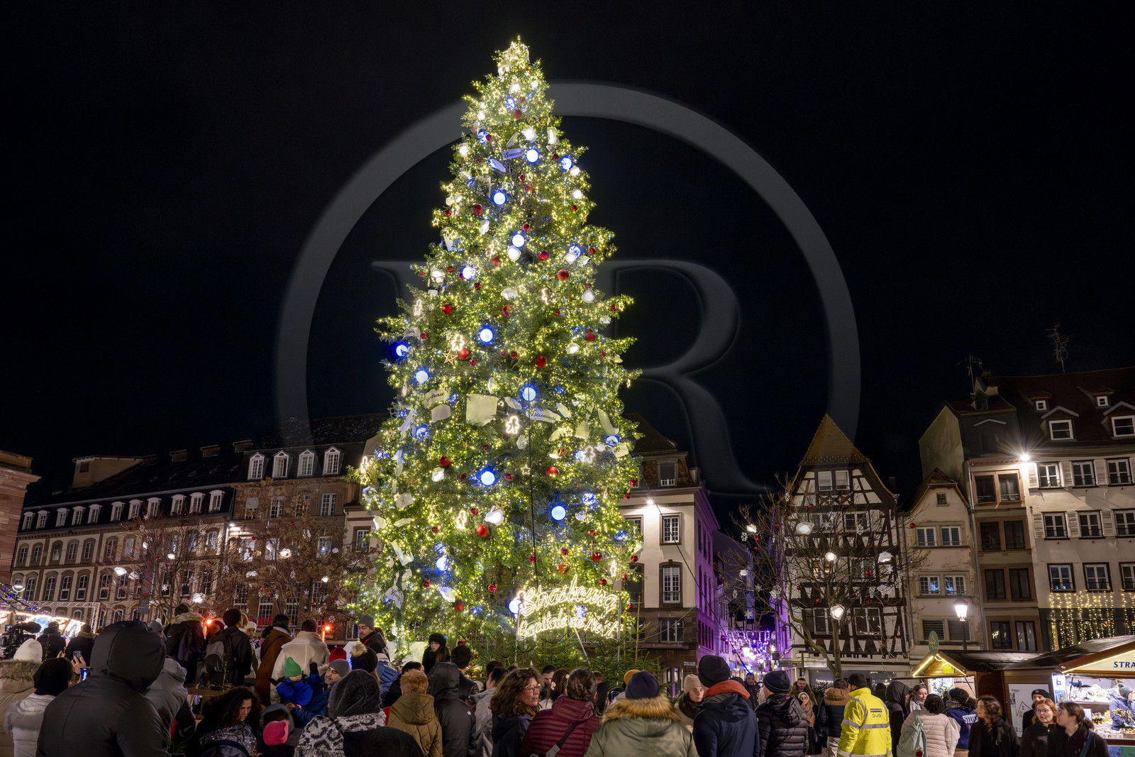 France, Bas-Rhin (67), Strasbourg, vieille ville classée au Patrimoine Mondial de l’UNESCO, le Grand Sapin de Noël de la place Kléber
