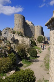 France, Aude, Peyrepertuse, the ruins of Cathar castle built in XIIth century, donjon of the lower court