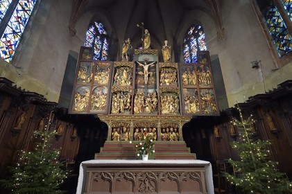 France, Haut-Rhin (68), Kaysersberg, église Sainte-Croix, le retable de la Passion en bois de 1518 du sculpteur Jean Bongart