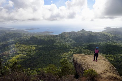 France, Mayotte island (French overseas department), Grande-Terre, Southern Crete Forest Reserve (Reserve Forestiere des Cretes du Sud), hiker at the summit of Mount Choungui (594 meters)
