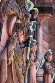 France, Bas Rhin, Strasbourg, old town listed as World Heritage by UNESCO, Notre Dame Cathedral, the western facade, the Christ surrounded by angels above the gallery of the apostles