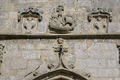 France, Finistère, Roscoff, Notre-Dame de Croaz Batz church, caravels sculpted above the tympanum remind us the donors