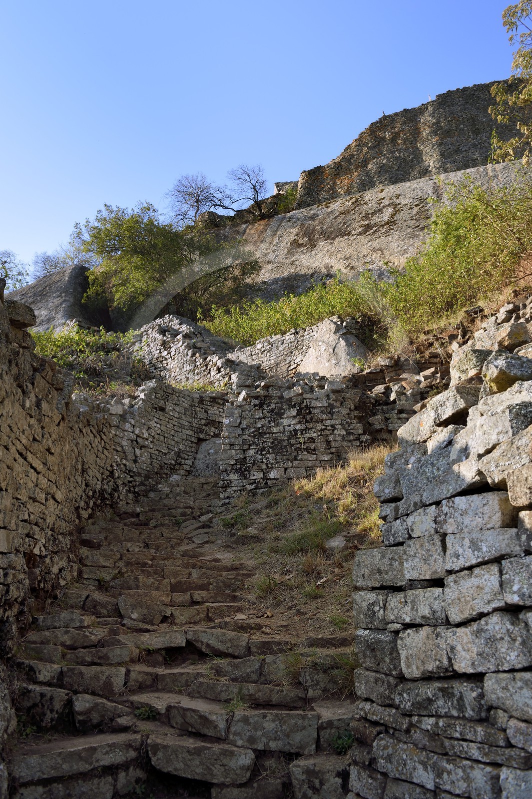 Zimbabwe, Masvingo province, the ruins of the archaeological site of Great Zimbabwe, UNESCO World Heritage List, 10th-15th century, staircase leading to the Hill Complex