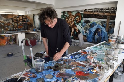 France, Val-de-Marne (94), Yvry-sur-Seine, Atelier de Fred Kleinberg, travail pour l'exposition Odyssée