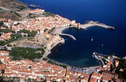 France, Pyrenees Orientales, Collioure on the Cote Vermeille (Aerial View)