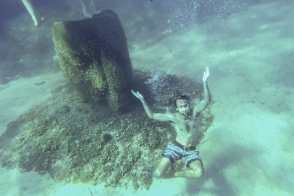 France, Alpes-Maritimes, Cannes, Lerins Islands, Sainte-Marguerite island, snorkeling in the underwater ecomuseum made up of monumental statues by the artist Jason deCaires Taylor, molded according to the faces of 6 inhabitants of Cannes and submerged at a distance ranging from 84 to 132 meters from the shore for a depth of 3 to 5 meters